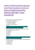 Indiana Certified Residential Appraiser  Exam Practice Questions And Correct  Answers &lpar;Verified Answers&rpar; Plus  Rationales 2026 Q&A &vert; Instant  Download Pdf 