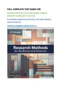 FULL COMPLETE TEST BANK FOR  RESEARCH METHODS FOR THE BEHAVIORAL SCIENCES &lpar;MINDTAP COURSE LIST&rpar; 7TH EDITION BY FREDERICK GRAVETTER &lpar;AUTHOR&rpar;&comma; LORI-ANN FORZANO&comma; JAMES WITNAUER  VERIFIED ANSWERS RATED WITH A&plus; 