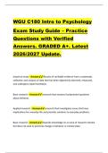 WGU C180 Intro to Psychology  Exam Study Guide &ndash; Practice  Questions with Verified  Answers&period; GRADED A&plus;&period; Latest  2026&sol;2027 Update&period;  