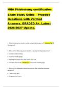 NHA Phlebotomy certification   Exam Study Guide &ndash; Practice  Questions with Verified  Answers&period; GRADED A&plus;&period; Latest  2026&sol;2027 Update&period;  