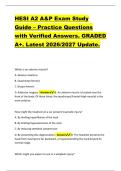 HESI A2 A&P Exam Study  Guide &ndash; Practice Questions  with Verified Answers&period; GRADED  A&plus;&period; Latest 2026&sol;2027 Update&period;  