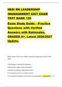 HESI RN LEADERSHIP  &sol;MANAGEMENT EXIT EXAM  TEST BANK 120   Exam Study Guide &ndash; Practice  Questions with Verified  Answers with Rationales&period;  GRADED A&plus;&period; Latest 2026&sol;2027  Update&period; 