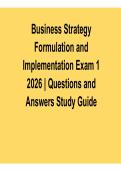Business Strategy Formulation and Implementation Exam 1 2026 &ndash; Questions and Answers Study Guide