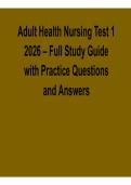 Adult Health Nursing Test 1 2026 &ndash; Full Study Guide with Practice Questions and Answers 2025&sol; 2026