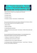 Test 1 Practice Questions- Nursing Process in Psychiatric&sol;Mental Health Nursing with correct answers 100&percnt;