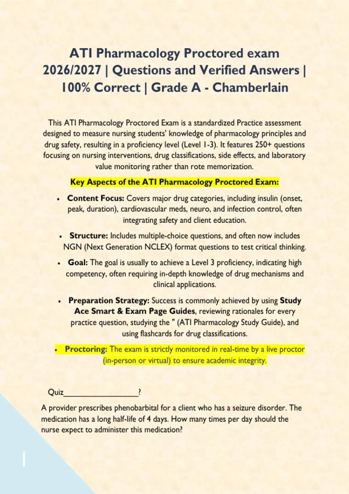 ATI Pharmacology Proctored exam 2026/2027 | Questions and Verified ...