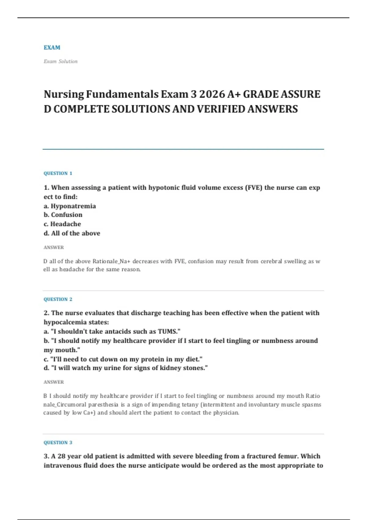 nursing fundamentals EXAM A+ GRADE ASSURED COMPLETE SOLUTIONS AND ...