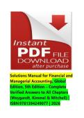 Solutions Manual for Financial and Managerial Accounting&comma; Global Edition&comma; 5th Edition &ndash; Complete Verified Answers to All Chapters &lpar;Weygandt&comma; Kimmel & Mitchell&rpar; &vert; ISBN 9781394249077 &vert; 2026