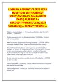 LINEMAN APPRENTICE TEST EXAM  QUESTIONS WITH CORRECT  SOLUTIONS&vert;&vert;100&percnt; GUARANTEED  PASS&vert;&vert; ALREADY A&plus;  GRADED&vert;&vert;&vert;UPDATED 2026&sol;2027  SYLLABUS&vert;&vert;<<RECENT VERSION>> 