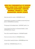 NURS 200&semi; FUNDAMENTALS OF NURSING FINAL EXAM STUDY GUIDE 2025&sol;2026 &vert; COMPLETE QUESTIONS &vert; VERIFIED ANSWERS &vert; GRADED A &plus; &vert; PASS GUARANTEED &vert; RECENT UPDATE
