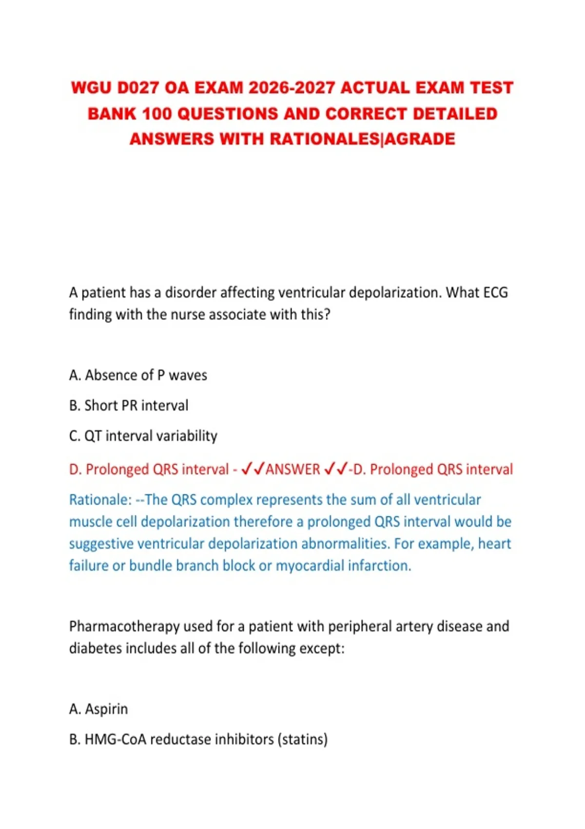 WGU D027 OA Exam Actual Exam Test Bank 100 Questions and Correct ...