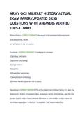 ARMY OCS MILITARY HISTORY ACTUAL  EXAM PAPER &lpar;UPDATED 2026&rpar;  QUESTIONS WITH ANSWERS VERIFIED  100&percnt; CORRECT 