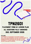 TPN2601 Assignment 1 &lpar;Placement Form and Lesson Plan&rpar; &vert; Due September 2026