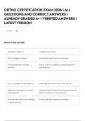 ORTHO CERTIFICATION EXAM 2026 &vert; ALL QUESTIONS AND CORRECT ANSWERS &vert; ALREADY GRADED A&plus; &vert; VERIFIED ANSWERS &vert; LATEST VERSION