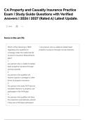 CA Property and Casualty Insurance Practice Exam &vert; Study Guide Questions with Verified Answers &vert; 2026 &vert; 2027 &lpar;Rated A&rpar; Latest Update&period;