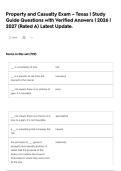 Property and Casualty Exam &ndash; Texas &vert; Study Guide Questions with Verified Answers &vert; 2026 &vert; 2027 &lpar;Rated A&rpar; Latest Update&period;