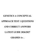 GENETICS A CONCEPTUAL APPROACH TEST 1 QUESTIONS AND CORRECT ANSWERS LATEST GUIDE 2026&sol;2027 GRADED A&plus; &period;