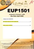 EUP1501 Assignment 4 &lpar;EXCEL COMPLETE ANSWERS&rpar; Semester 1 2026 - DUE April 2026