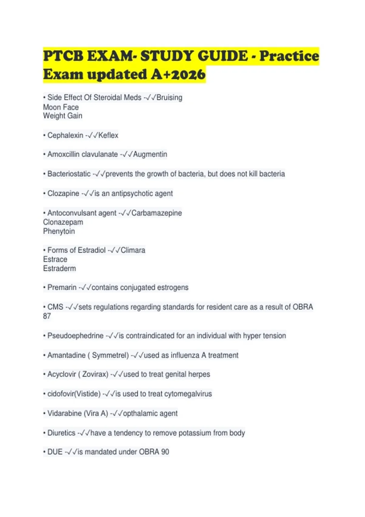 PTCB EXAM- STUDY GUIDE - Practice Exam updated A+2026 - PTCB - Stuvia US