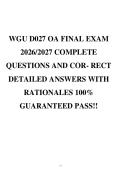 WGU D027 OA FINAL EXAM 2026&sol;2027 COMPLETE QUESTIONS AND COR- RECT DETAILED ANSWERS WITH RATIONALES 100&percnt;