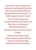 Test Bank Abnormal Child and Adolescent Psychology 9th Edition By Allen Israel&comma; Jennifer Weil Malatras&comma; Rita Wicks-Nelson