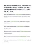 RN Mental Health Nursing Practice Exam  6 &lpar;UPDATED 2026&rpar; &vert;Questions and Well  Detailed Answers&vert;&vert; GRADED A&plus;&vert;&vert; LATEST  UPDATE 2026 