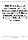 HESI RN Exit Exam V1 &lpar;INET&rpar; Latest 2026 &vert; 160 Real Questions & Answers&comma; Screenshot Proof & Simple Friendly Explanations for Guaranteed High Scores &vert; A&plus; Graded 