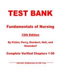 Test Bank &mdash; Fundamentals of Nursing&comma; 12th Edition by Patricia A&period; Potter&comma; Anne G&period; Perry Chapter 1-50 &vert; PDF