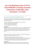 New York Real Estate Exam ACTUAL EXAM 2026&sol;2027 &vert; Licensing Assessment &vert; 75 Questions &vert; Verified Q&A &vert; Pass Guaranteed - A&plus; Graded