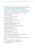 NURS 010 - Critical Thinking&comma; Nursing Progress & Care Planning QUESTIONS AND VERIFIED ANSWERS &vert;100&percnt; CORRECT &vert; ALREADY GRADED A