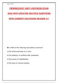 CRIMINOLOGY UNIT 4 REVISION EXAM 2026 &ndash; 300 REAL QUESTIONS WITH CORRECT SOLUTIONS &lpar;GRADED A&plus;&rpar;