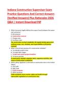 Indiana Construction Supervisor Exam  Practice Questions And Correct Answers  &lpar;Verified Answers&rpar; Plus Rationales 2026  Q&A &vert; Instant Download Pdf