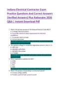 Indiana Electrical Contractor Exam  Practice Questions And Correct Answers  &lpar;Verified Answers&rpar; Plus Rationales 2026  Q&A &vert; Instant Download Pdf 