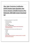 Fiber Optic Technician Certification  &lpar;CFOT&rpar; Practice Exam Questions And  Correct Answers &lpar;Verified Answers&rpar; Plus  Rationales 2026 Q&A Instant Download  Pdf