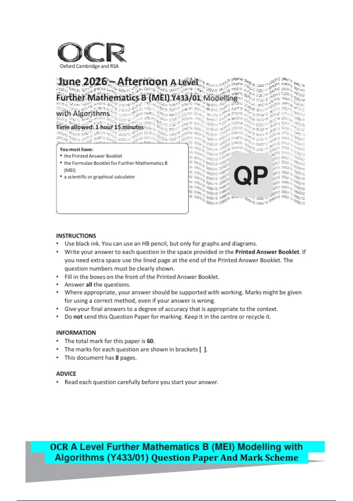 OCR A Level Further Mathematics B (MEI) Modelling with Algorithms (Y433 ...