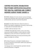 CERTIFIED PSYCHIATRIC REHABILITATION PRACTITIONER CERTIFICATION EVALUATION TEST 2026 FULL QUESTIONS AND CORRECT ANSWERS ALREADY PASSED GRADED A&plus;