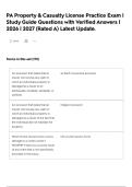 PA Property & Casualty License Practice Exam &vert; Study Guide Questions with Verified Answers &vert; 2026 &vert; 2027 &lpar;Rated A&rpar; Latest Update&period;