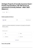 Michigan Property & Casualty Insurance Exam &vert; Practice Test Questions with &lpar;105 Terms&rpar; All Answered & Correctly Defined - 2026 &vert; 2027 &lpar;Rated A&plus;&rpar;