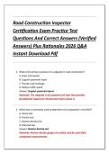 Road Construction Inspector  Certification Exam Practice Test   Questions And Correct Answers &lpar;Verified  Answers&rpar; Plus Rationales 2026 Q&A  Instant Download Pdf 