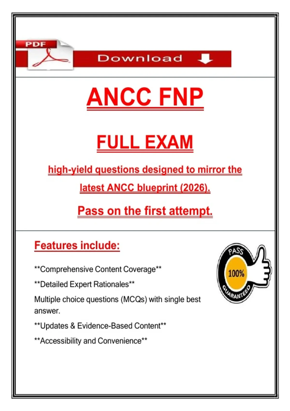 ANCC FNP FULL EXAM high-yield questions designed to mirror the latest ANCC blueprint (2026 ...