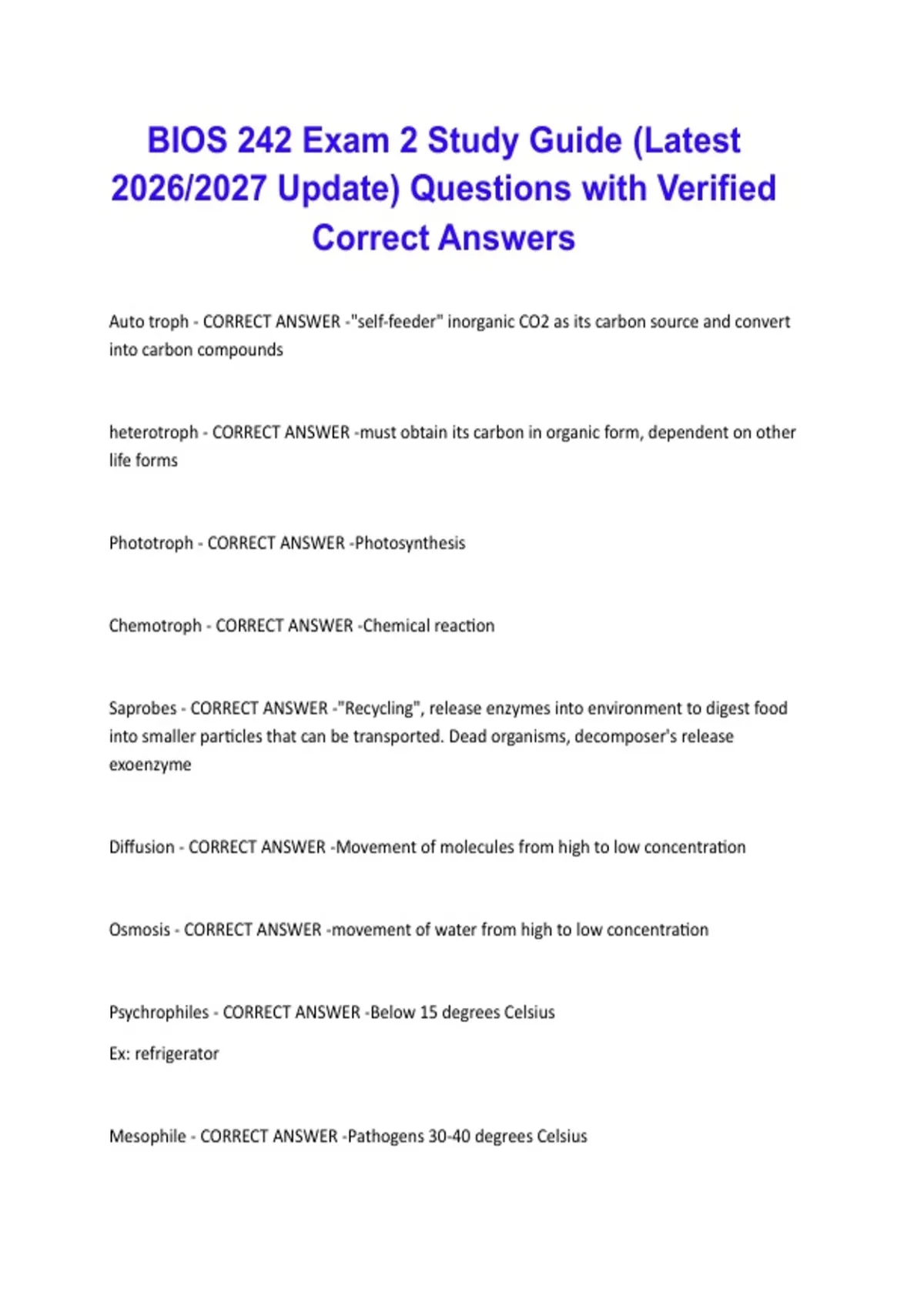 BIOS 242 Exam 2 | Questions with 100% Correct Answers | Latest Version ...