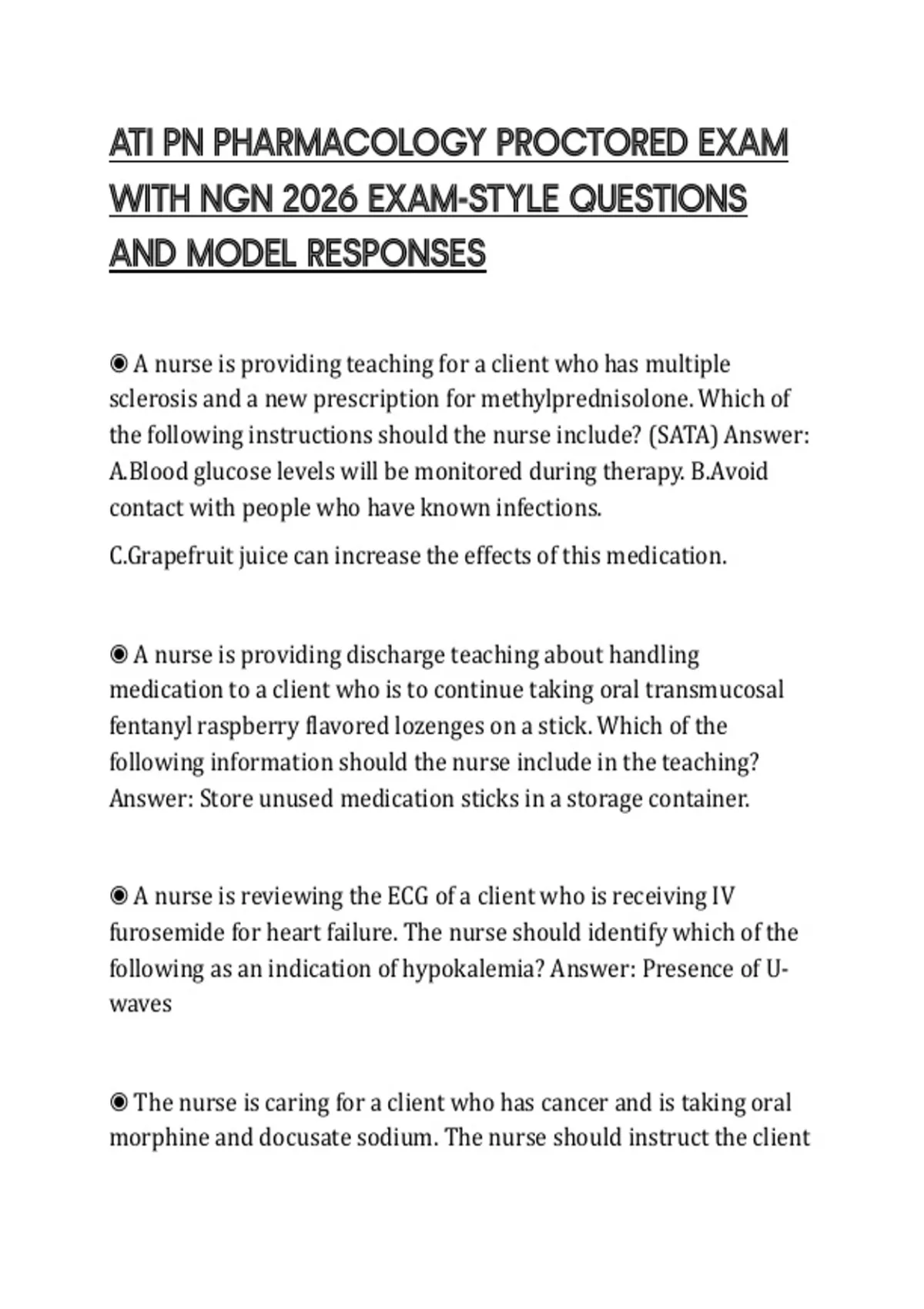 ATI PN PHARMACOLOGY PROCTORED EXAM WITH NGN 2026 EXAM-STYLE QUESTIONS ...