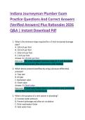 Indiana Journeyman Plumber Exam  Practice Questions And Correct Answers  &lpar;Verified Answers&rpar; Plus Rationales 2026  Q&A &vert; Instant Download Pdf 
