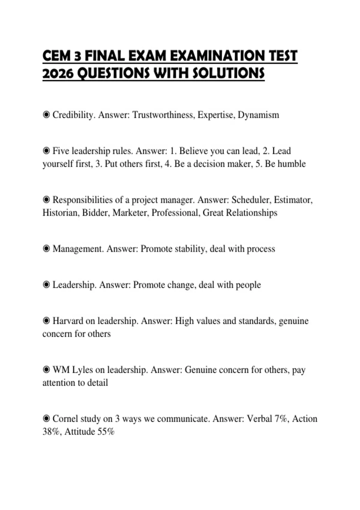 CEM 3 FINAL EXAM EXAMINATION TEST 2026 QUESTIONS WITH SOLUTIONS - CEM 3 ...