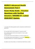 NUR631-Advanced Health  Assessment Test 1  Exam Study Guide &ndash; Practice  Questions with Verified  Answers&period; GRADED A&plus;&period; Latest  2026&sol;2027 Update&period;  
