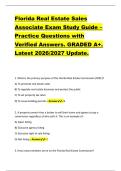 Florida Real Estate Sales  Associate Exam Study Guide &ndash;  Practice Questions with  Verified Answers&period; GRADED A&plus;&period;  Latest 2026&sol;2027 Update&period;  