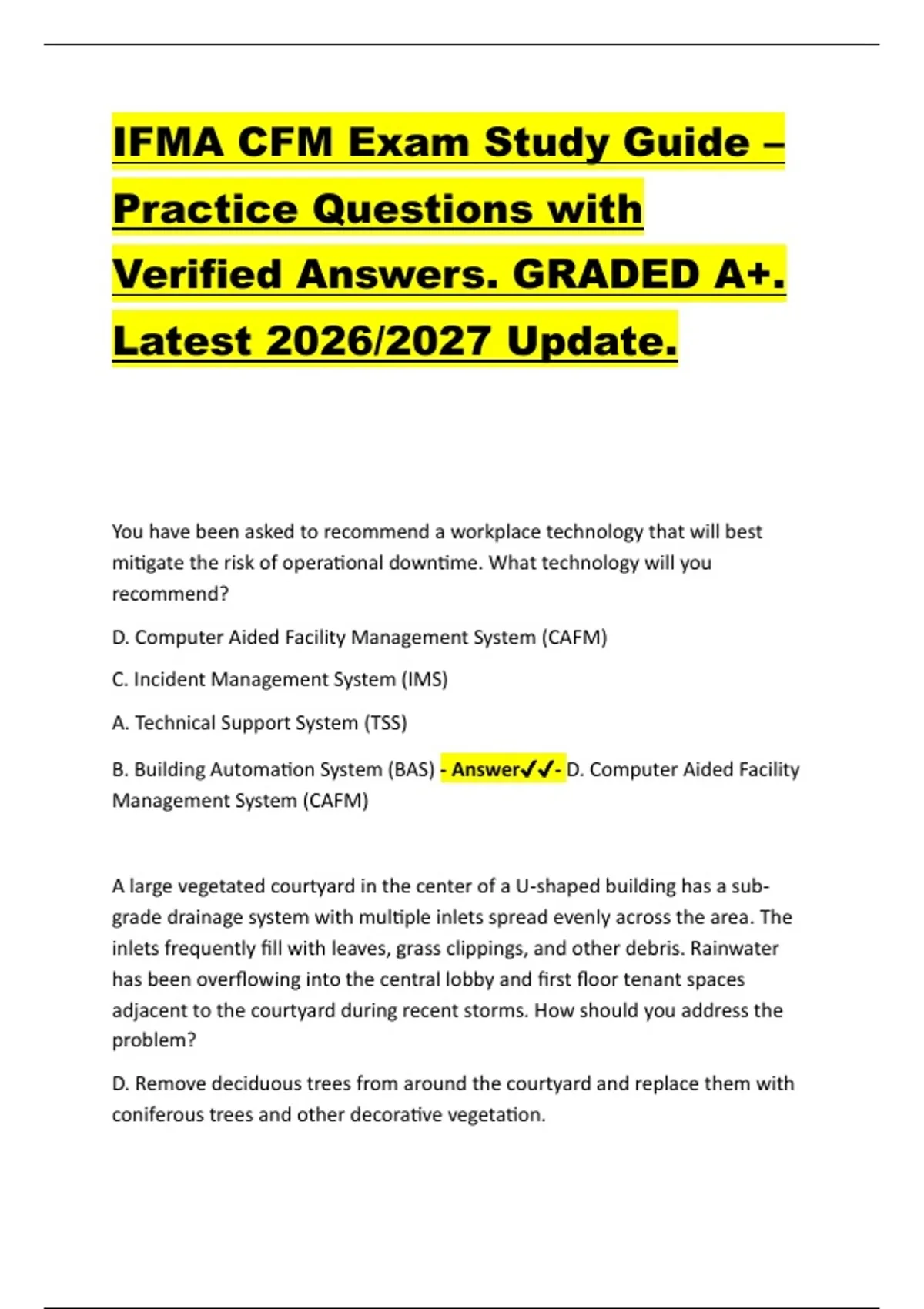 Cfm Exam Example Questions IFMA CFM Exam Study Guide – Practice Questions with Verified Answers ...