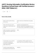 ANCC Nursing Informatics Certification Review Questions &vert;Actual Exam with Verified Answers &vert; 2026 &vert; 2027 &lpar;Rated A&plus;&rpar;