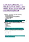 Indiana Plumbing Contractor Exam  Practice Questions And Correct Answers  &lpar;Verified Answers&rpar; Plus Rationales 2026  Q&A &vert; Instant Download Pdf 