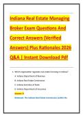 Indiana Real Estate Managing Broker  Exam Practice Questions And Correct  Answers &lpar;Verified Answers&rpar; Plus  Rationales 2026 Q&A &vert; Instant  Download Pdf 